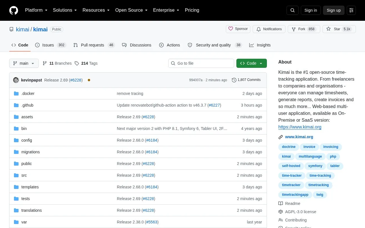 Kimai homepage screenshot