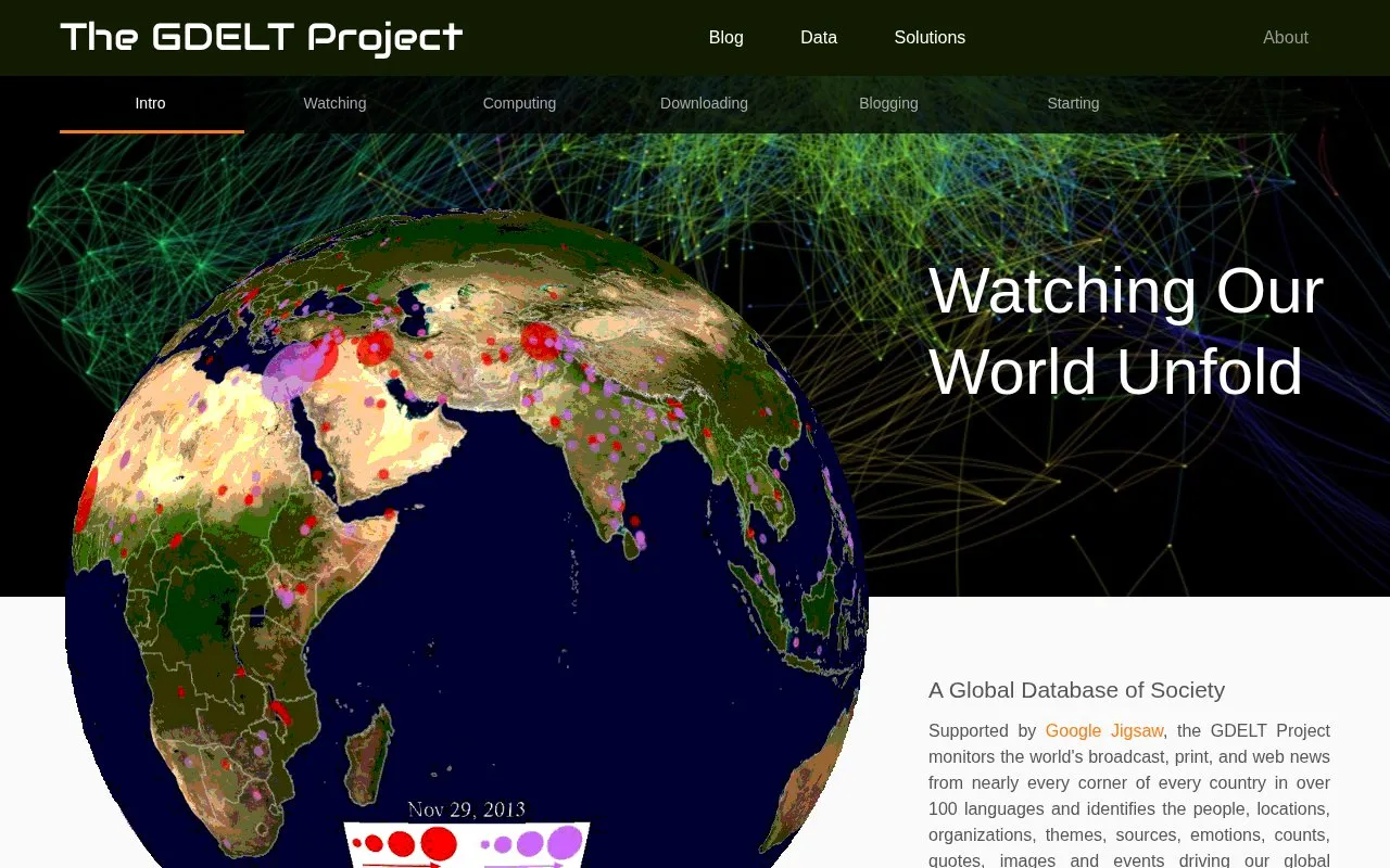 The GDELT Project homepage screenshot
