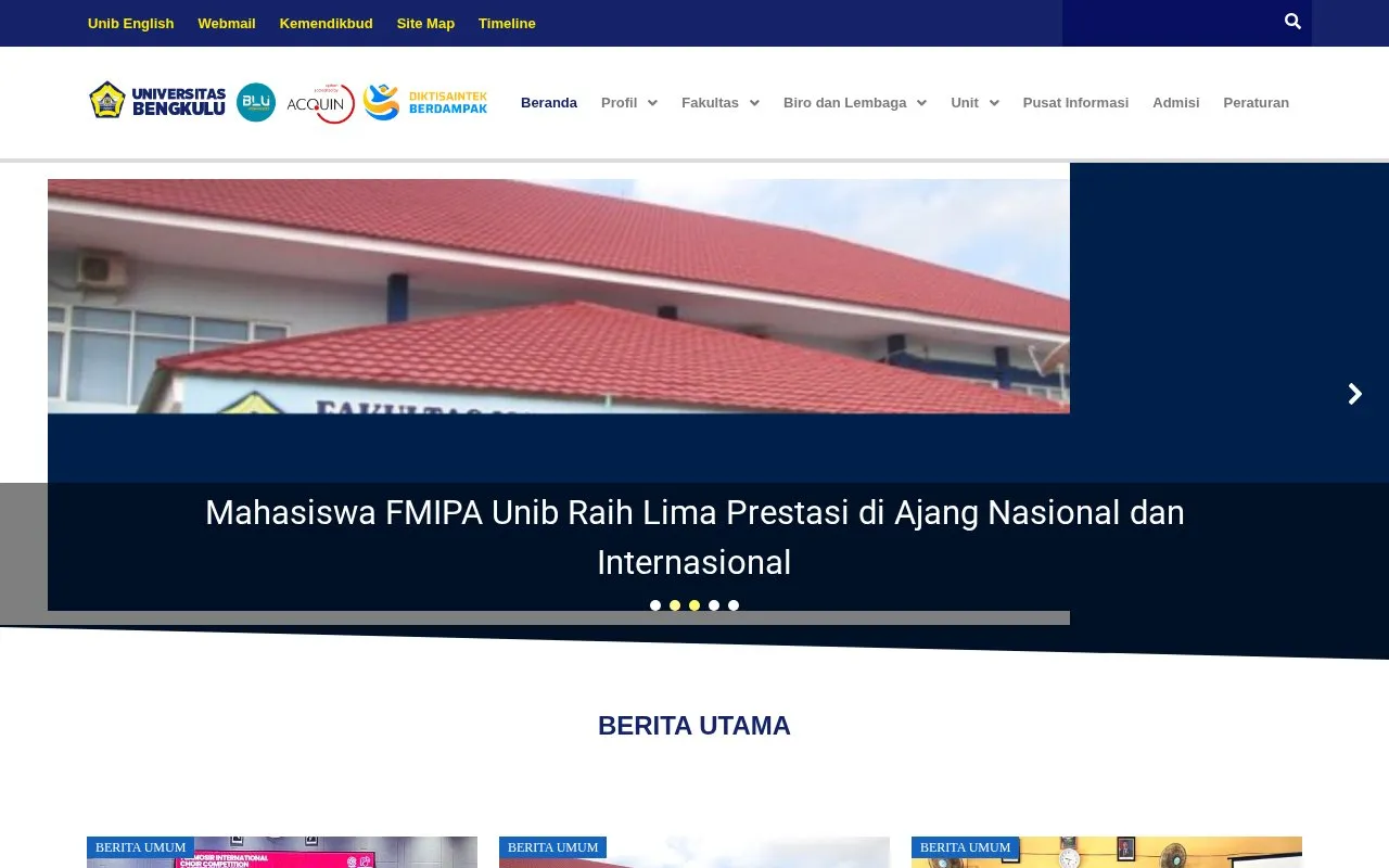 University of Bengkulu homepage screenshot