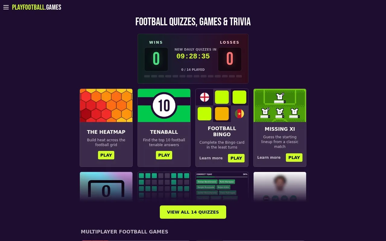 Play Football homepage screenshot