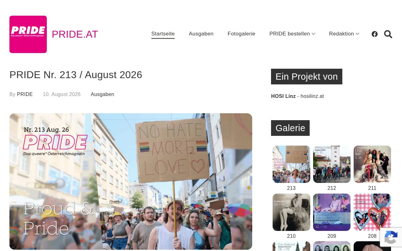 PRIDE homepage screenshot