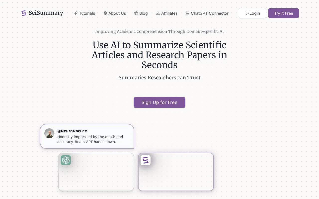 SciSummary homepage screenshot