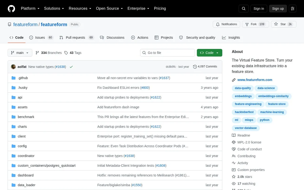 Featureform homepage screenshot