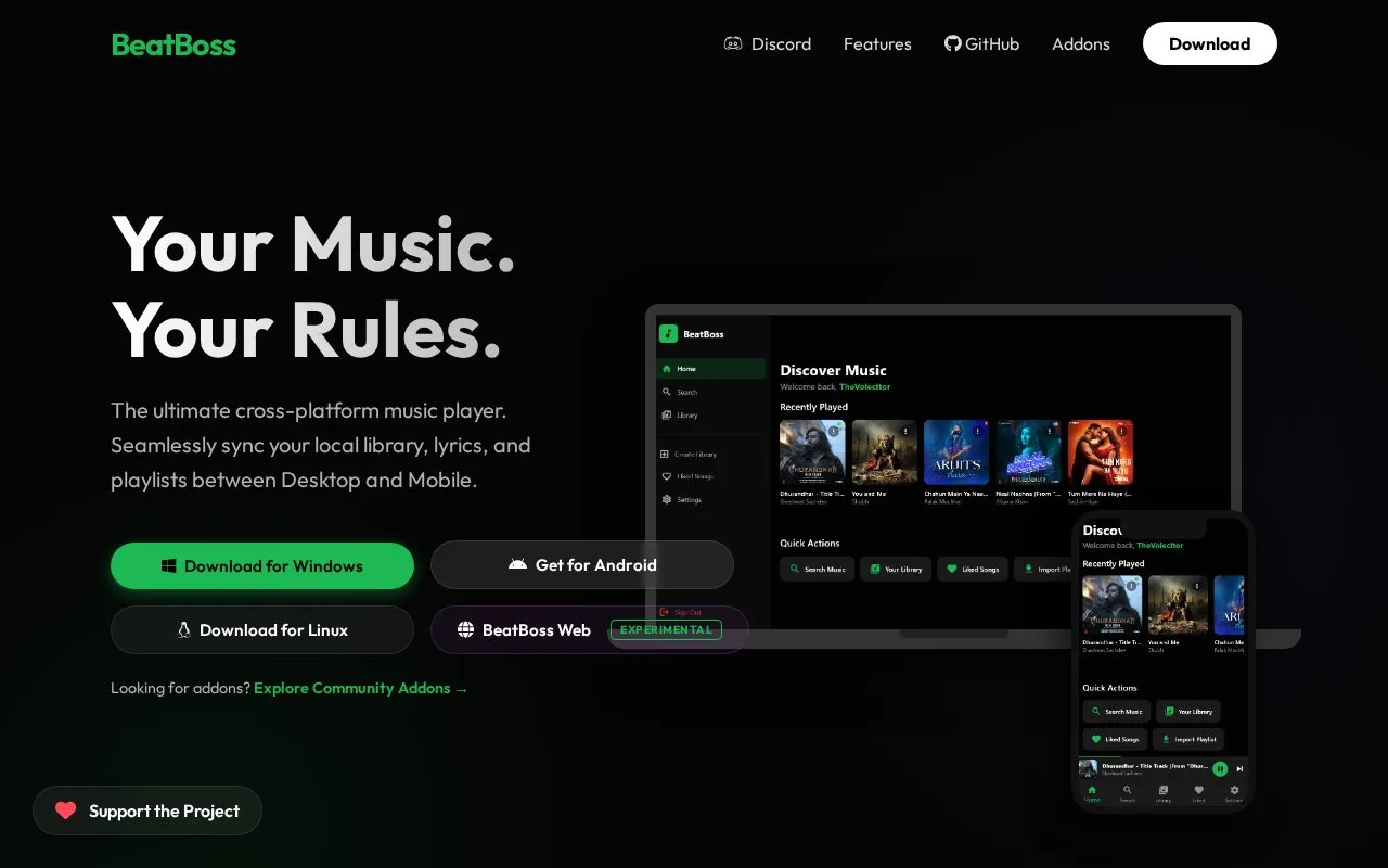 BeatBoss homepage screenshot