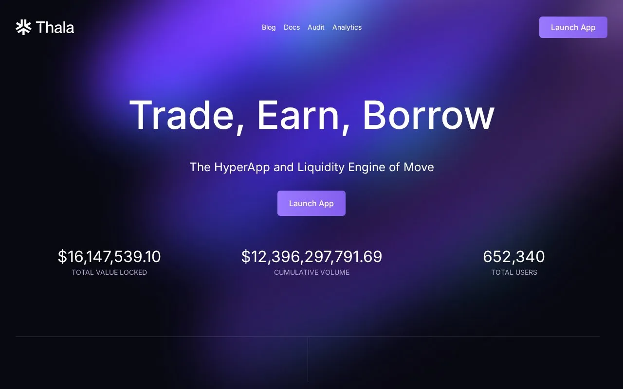 ThalaSwap V3 homepage screenshot