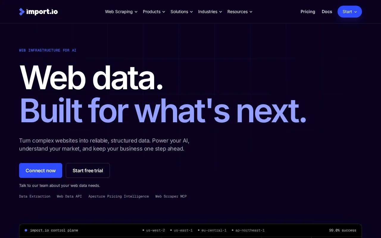 Import.io homepage screenshot