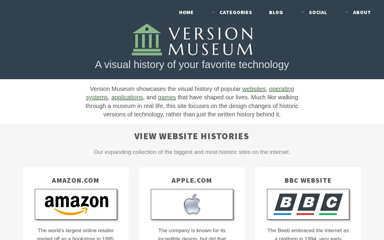 VersionMuseum homepage screenshot