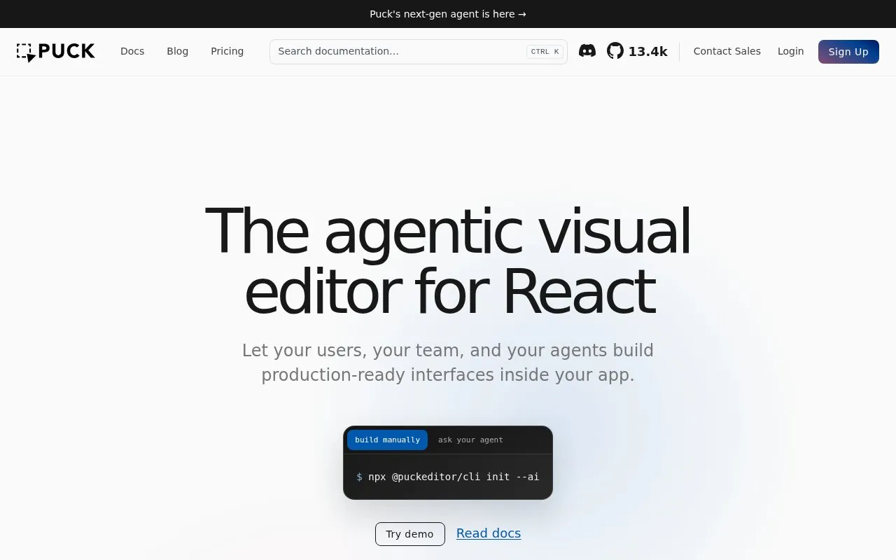 Puck homepage screenshot