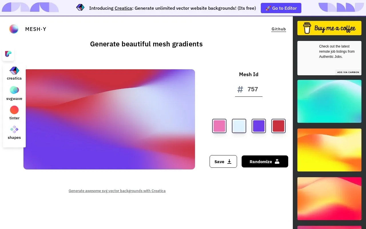 MeshGradient homepage screenshot