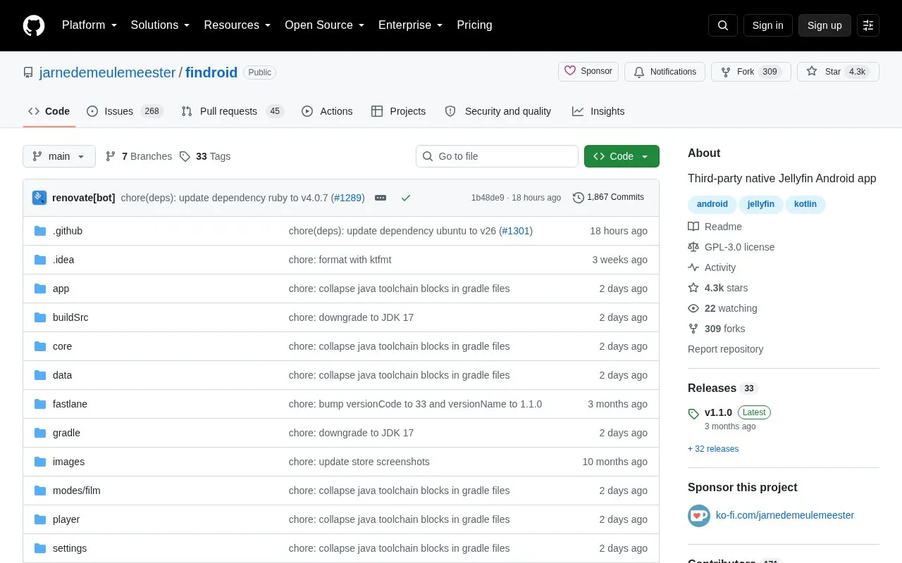 Findroid homepage screenshot