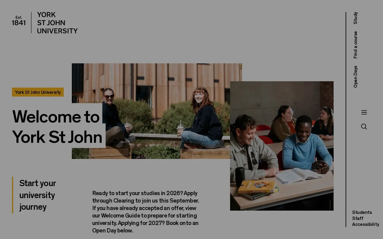 York St John University homepage screenshot