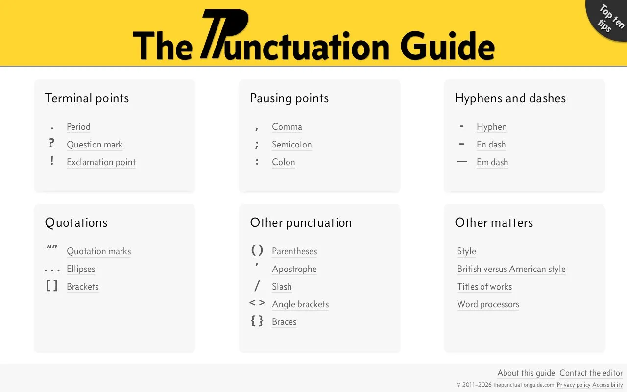 The Punctuation Guide homepage screenshot