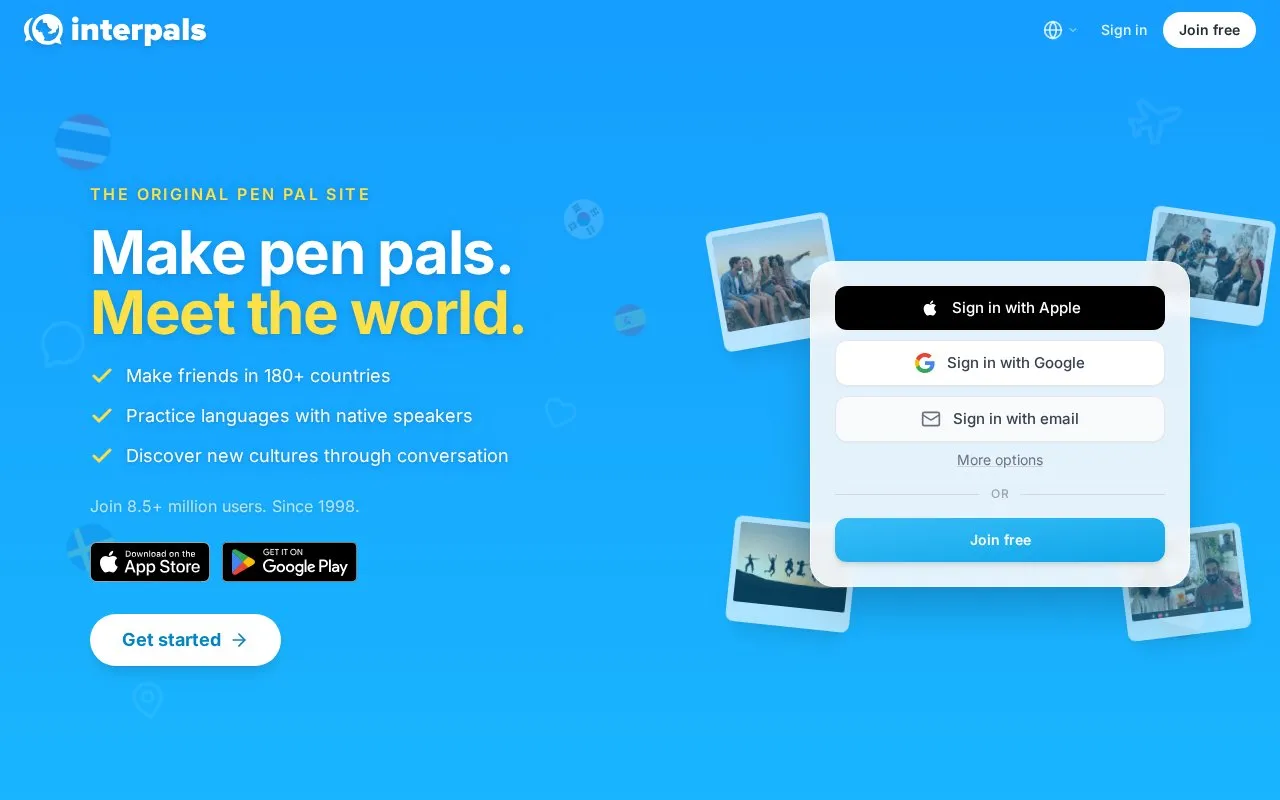 InterPals homepage screenshot