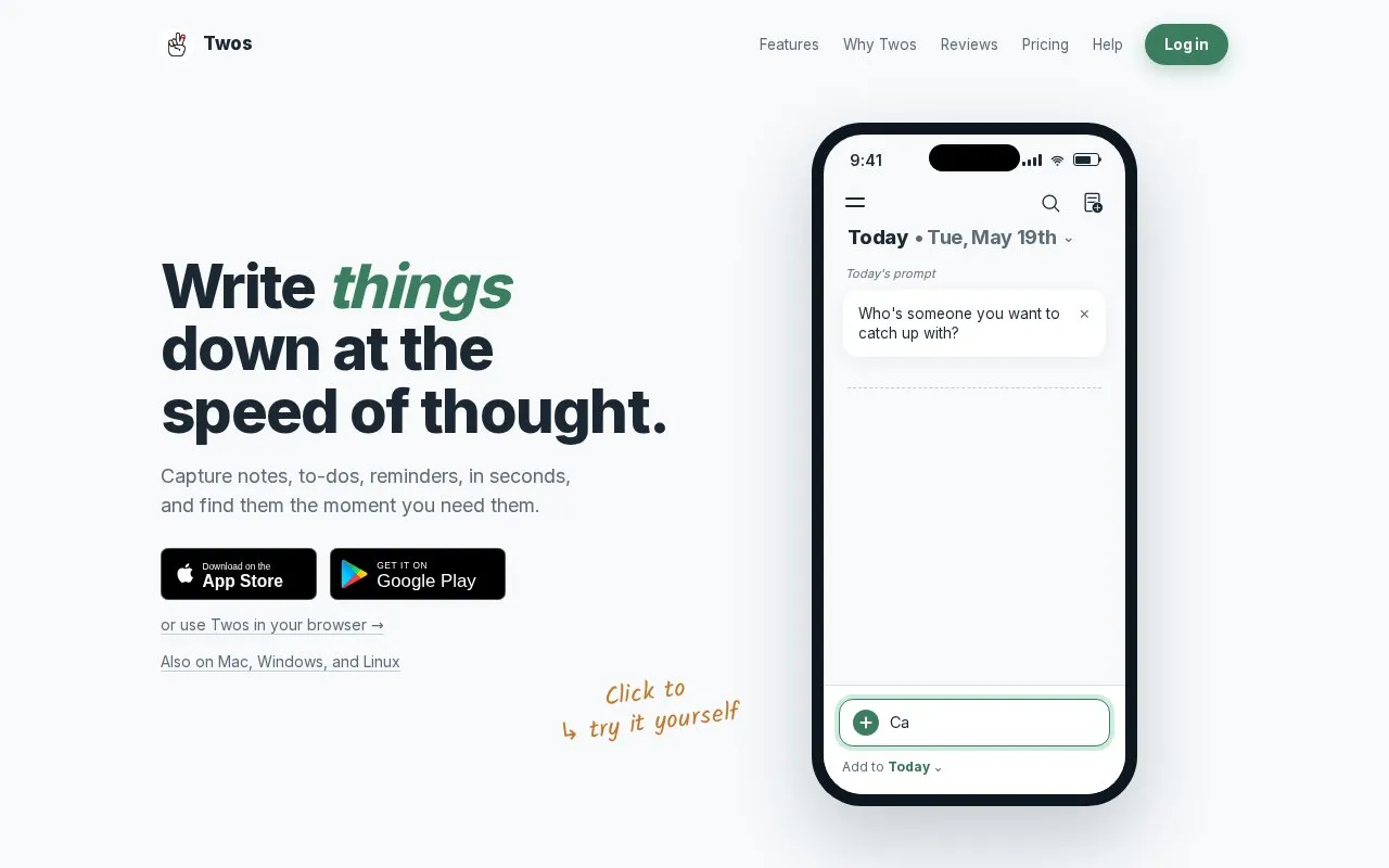 Twos homepage screenshot