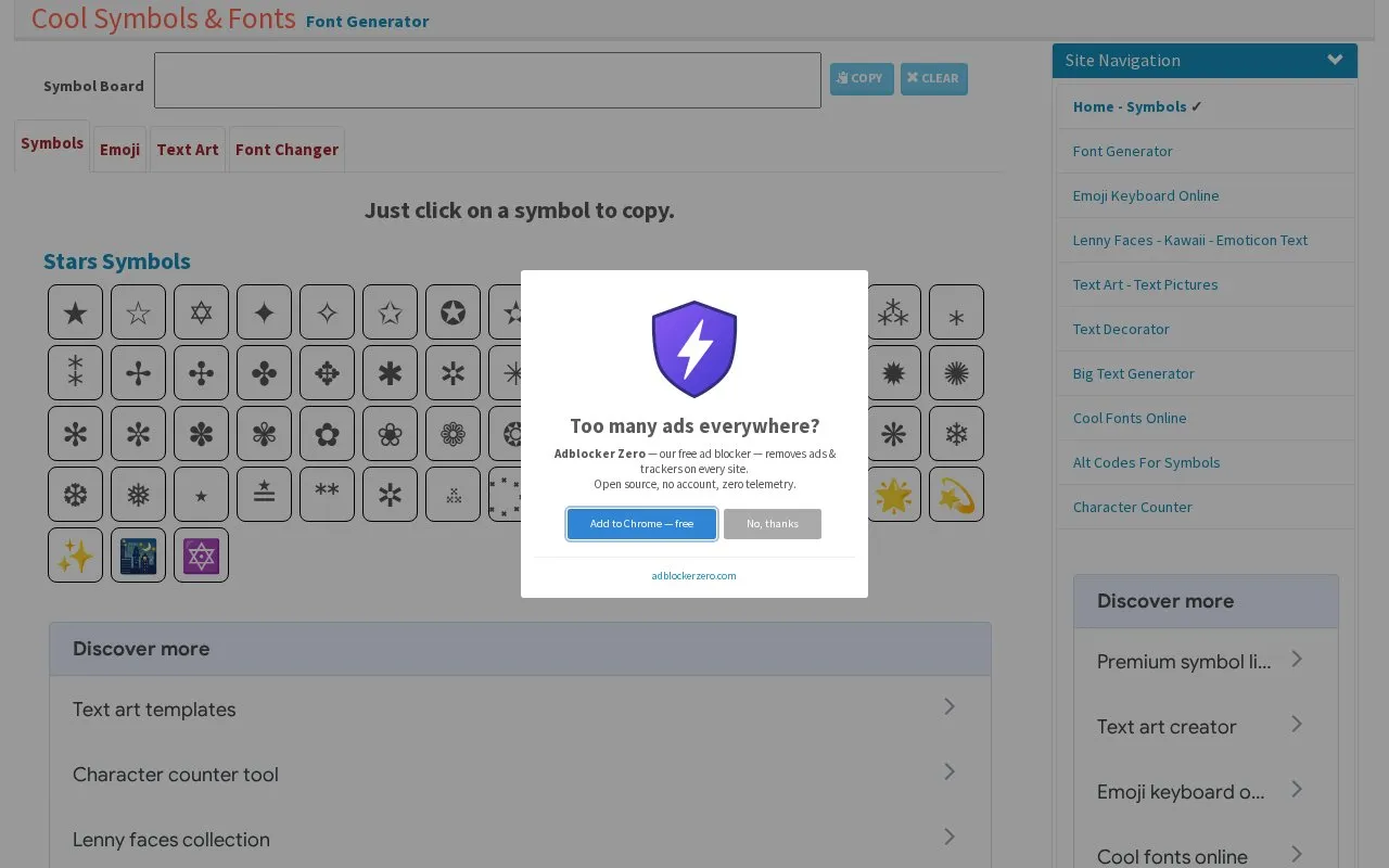 Cool Symbol homepage screenshot