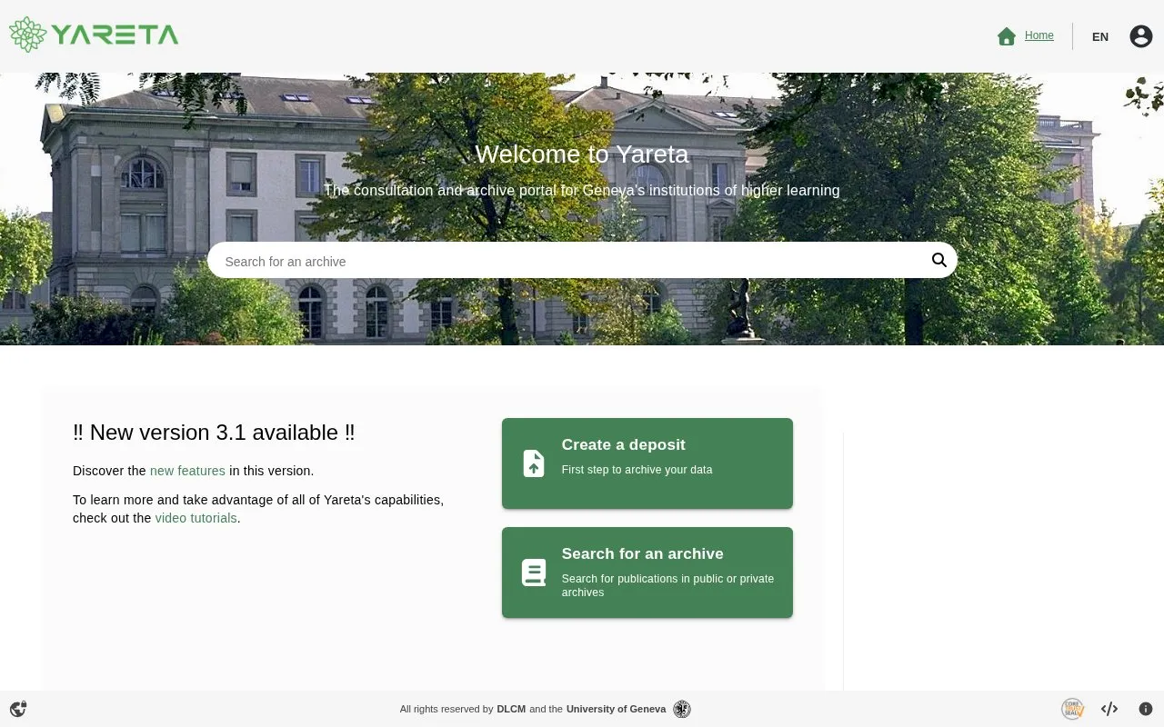 Yareta homepage screenshot