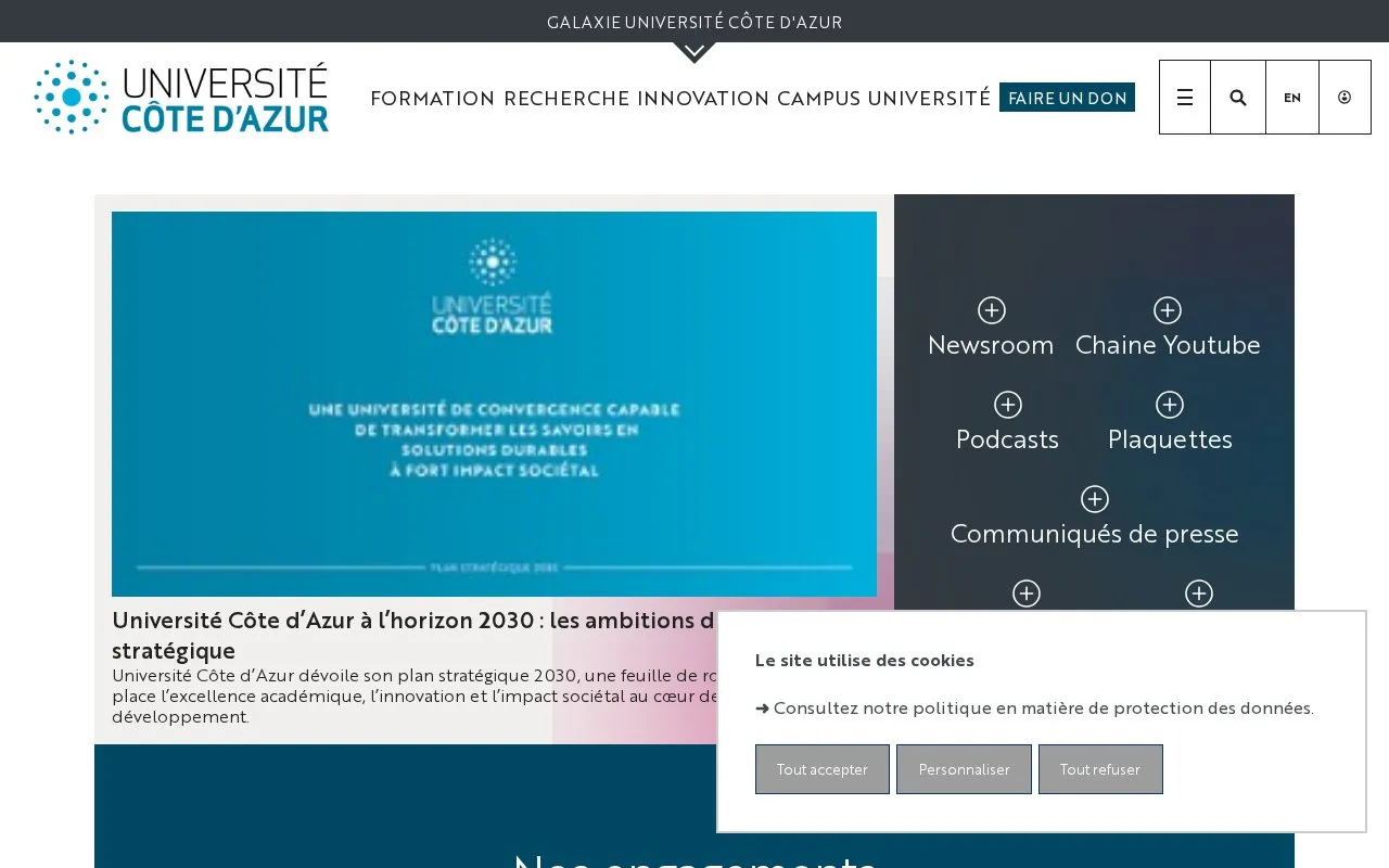 Universite Cote d’Azur homepage screenshot
