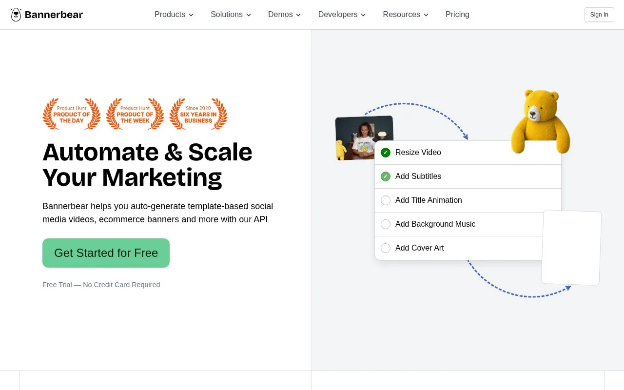 Bannerbear homepage screenshot