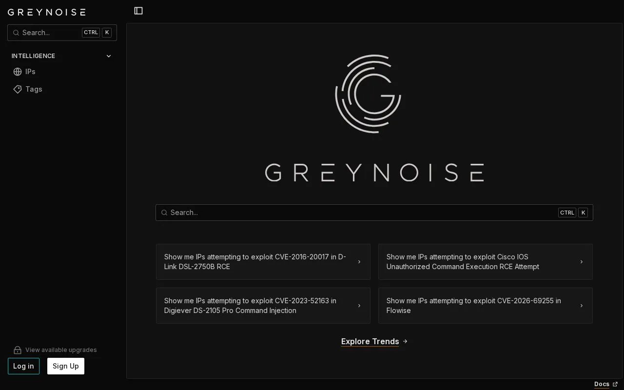 GreyNoise Intelligence homepage screenshot