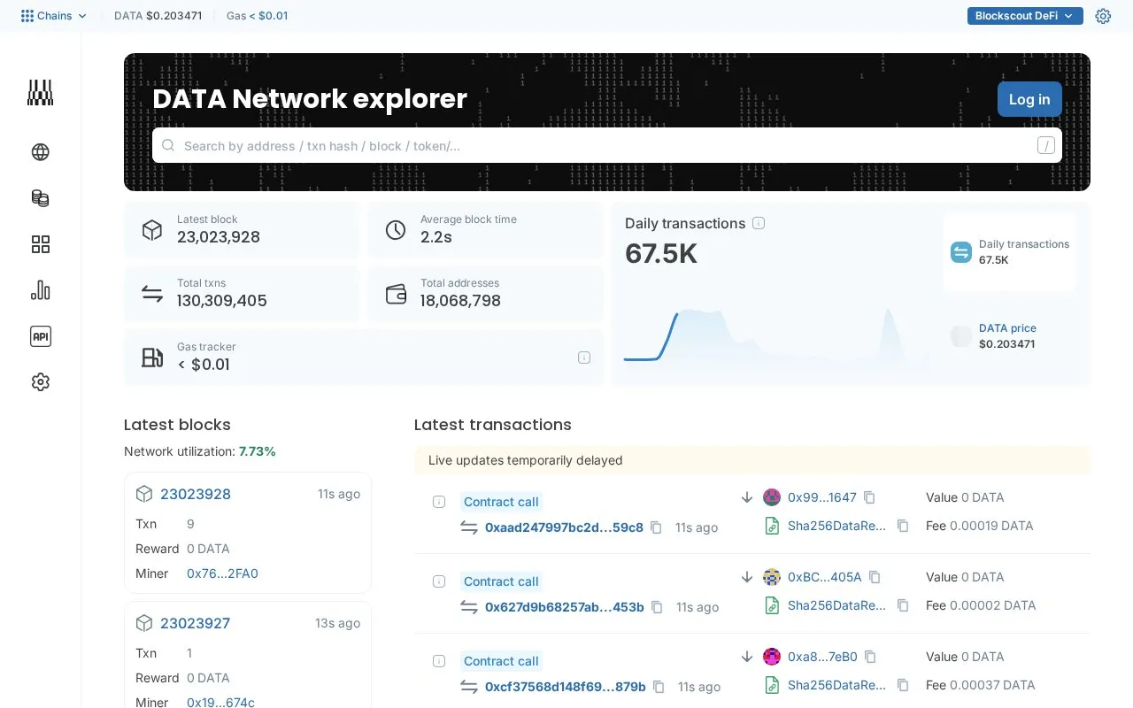 Data Network — blockscout homepage screenshot