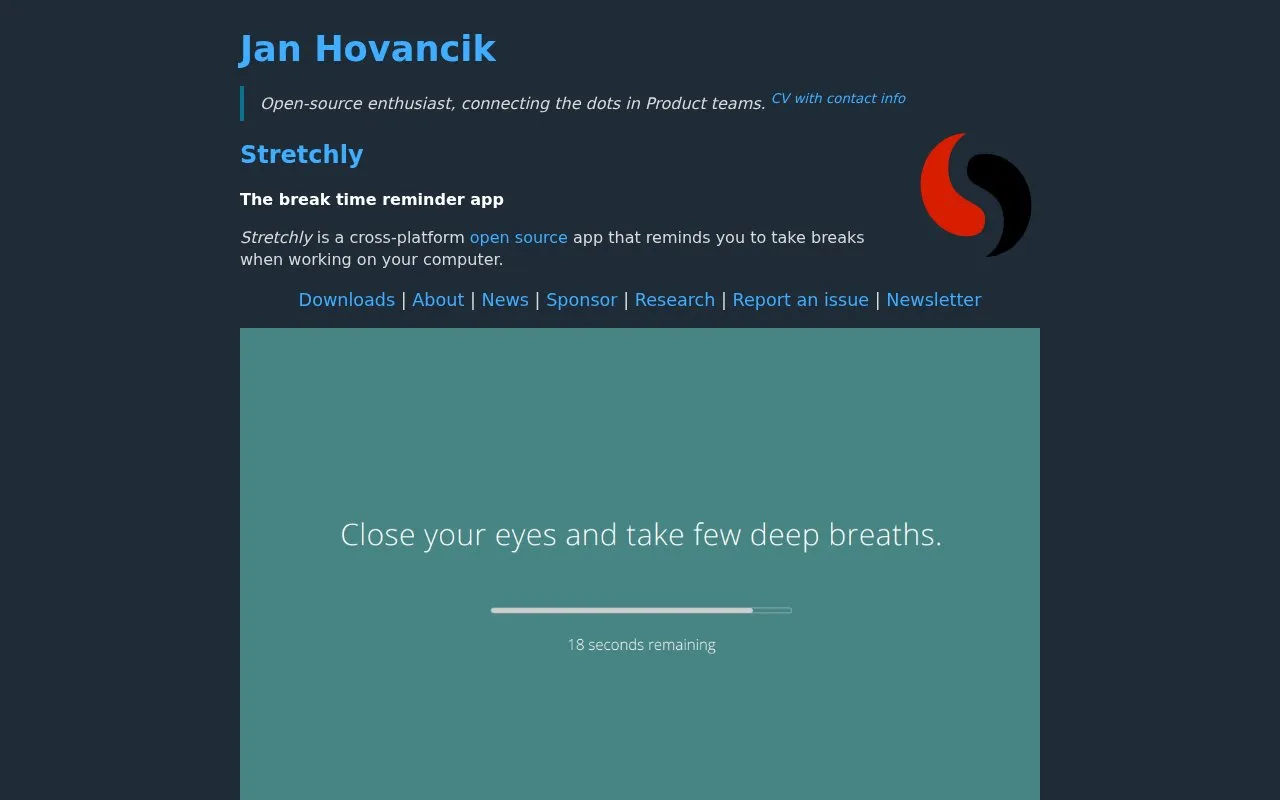 Stretchly homepage screenshot