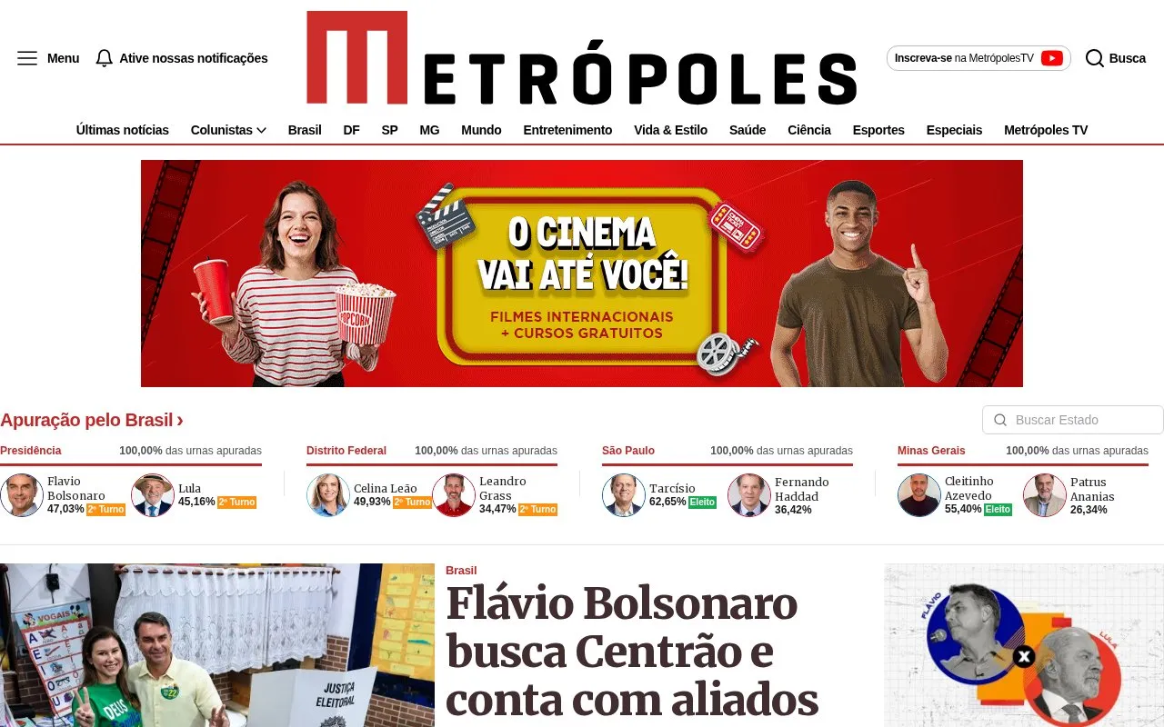 Metrópoles homepage screenshot