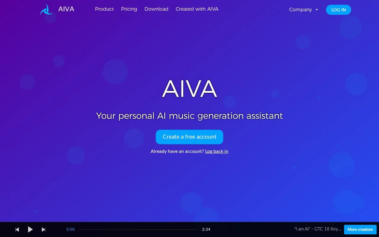 AIVA homepage screenshot