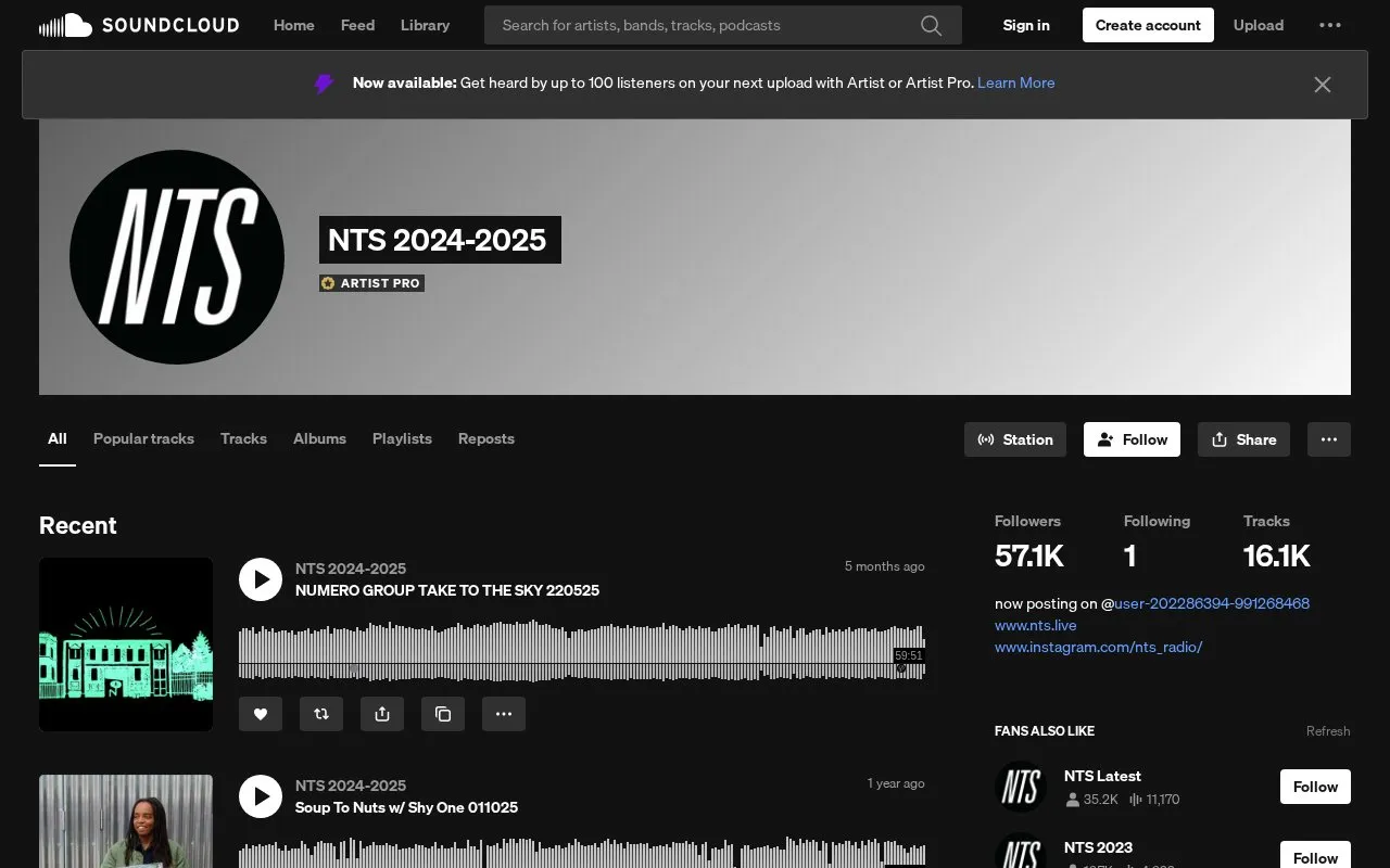 SoundCloud homepage screenshot