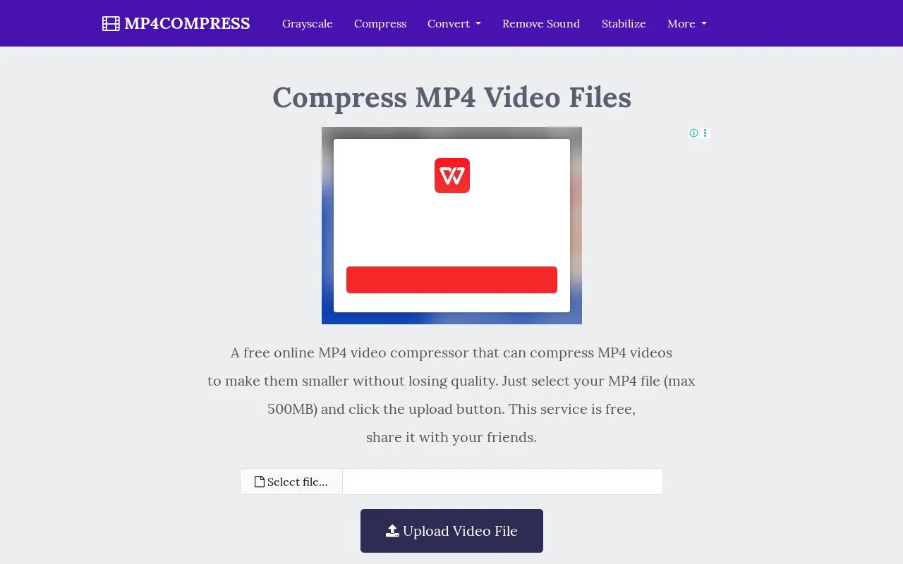 MP4Compress homepage screenshot