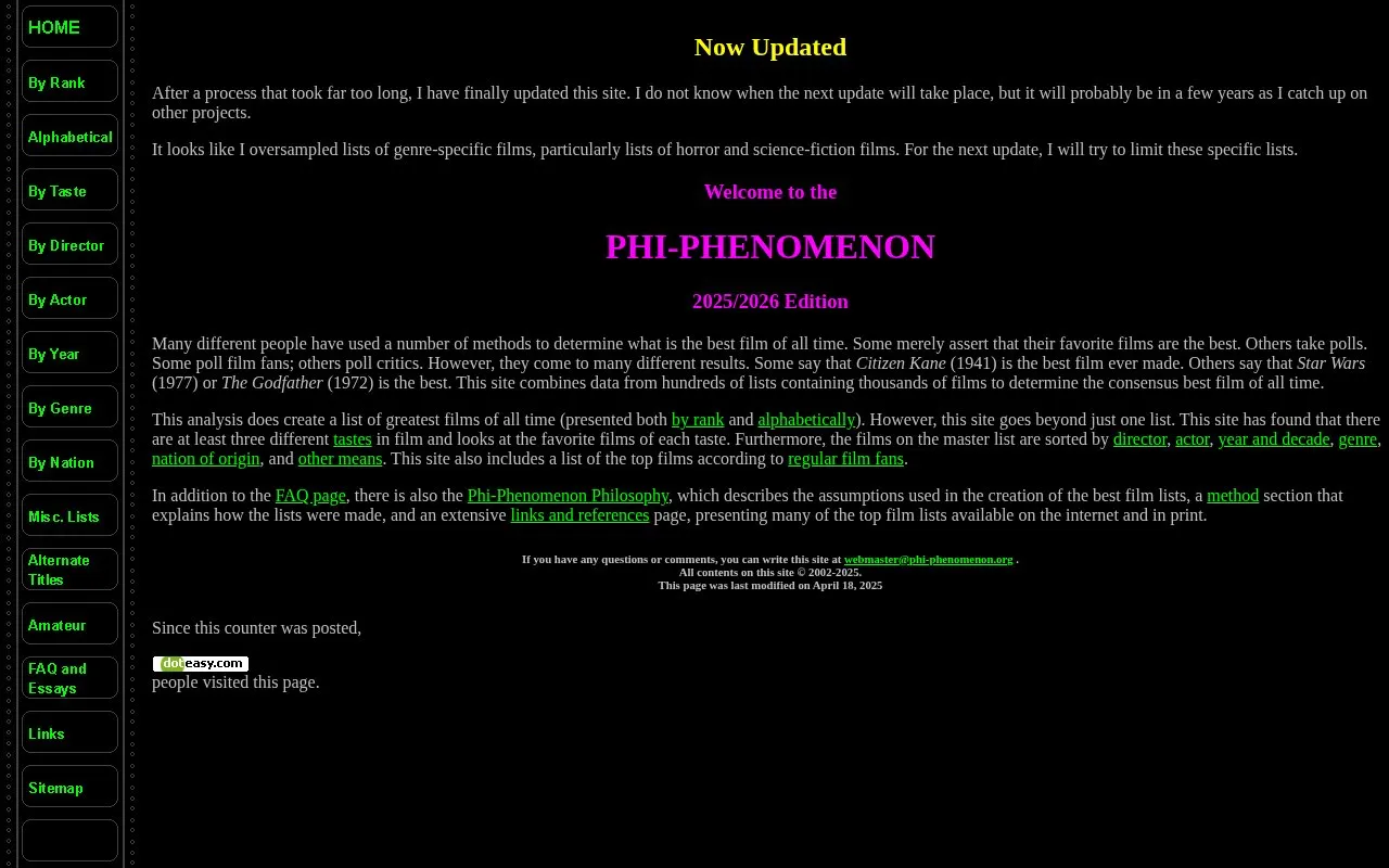 Phi Phenomenon homepage screenshot