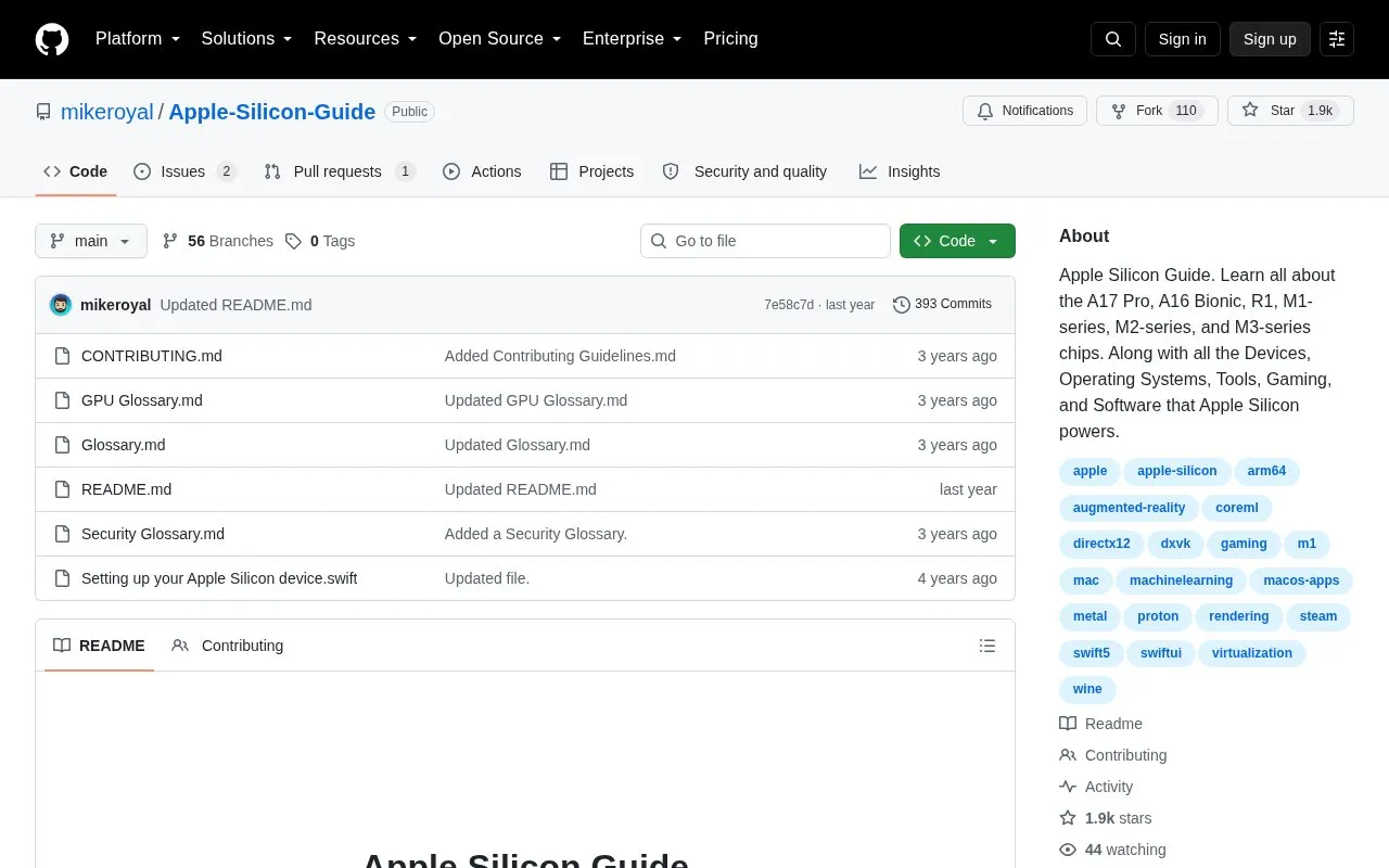 Apple Silicon Guide homepage screenshot