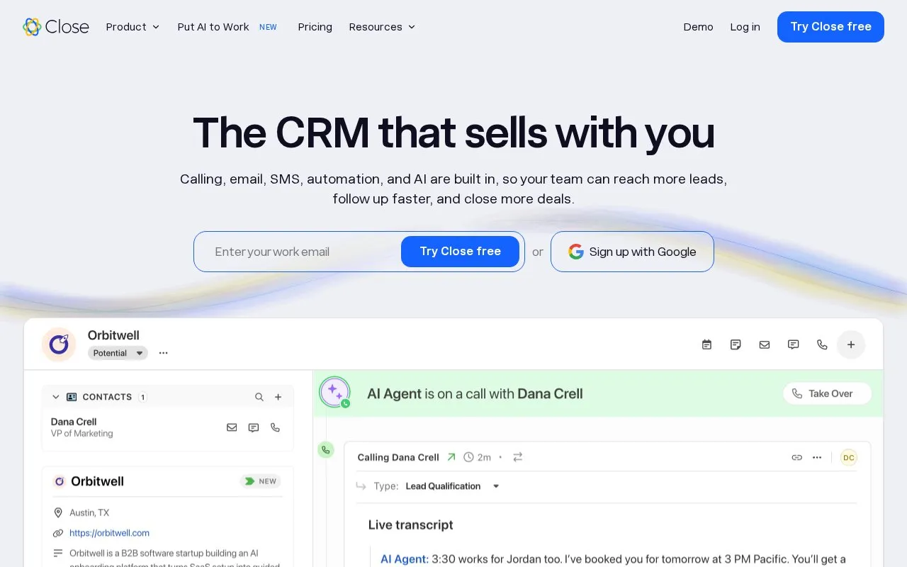 Close homepage screenshot