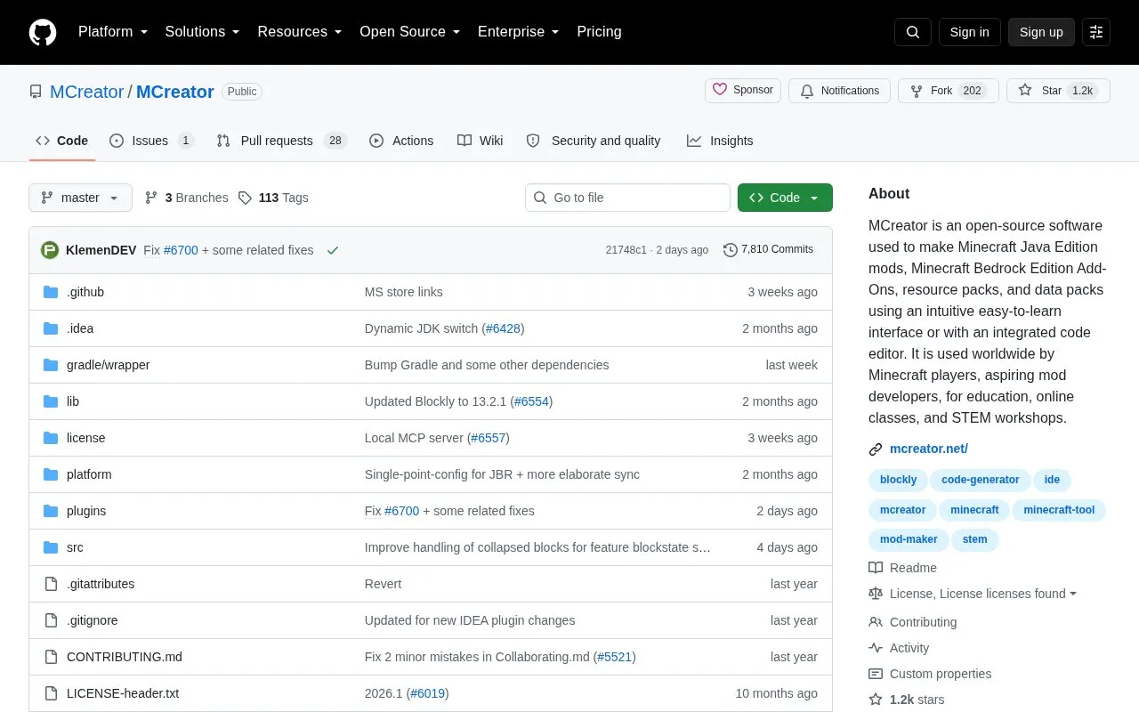 Mcreator homepage screenshot