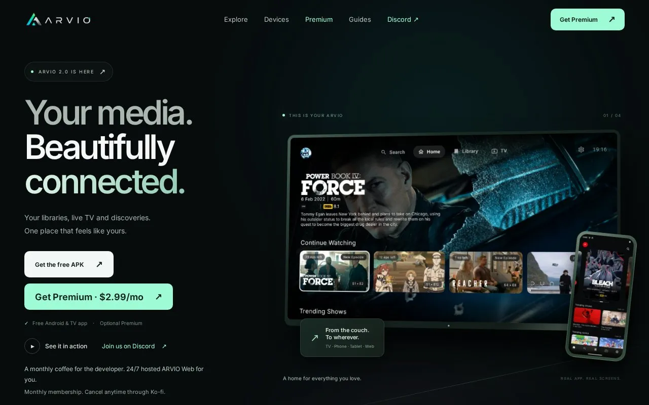 ARVIO homepage screenshot