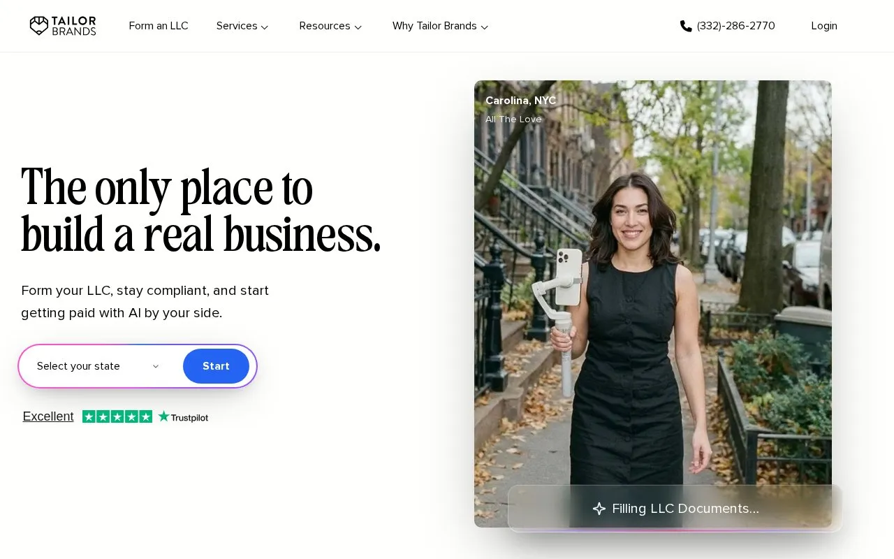 Tailor Brands homepage screenshot