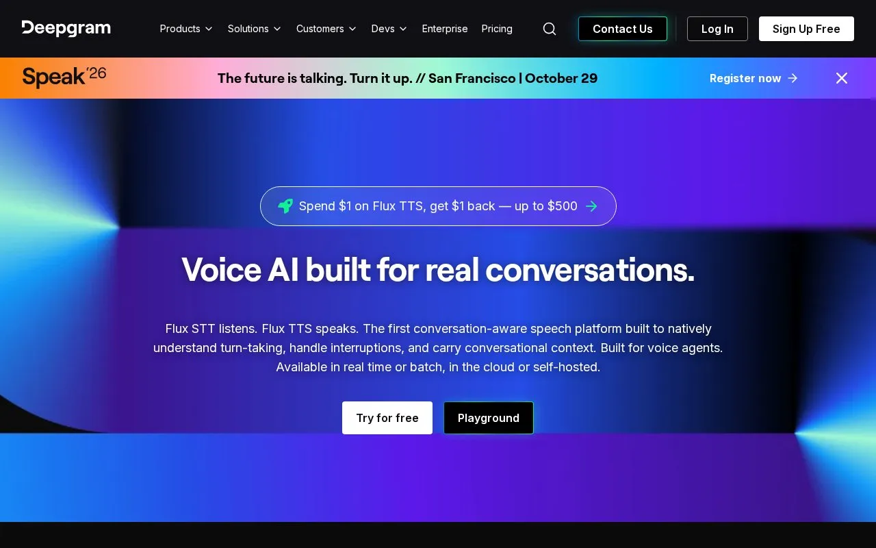 Deepgram homepage screenshot