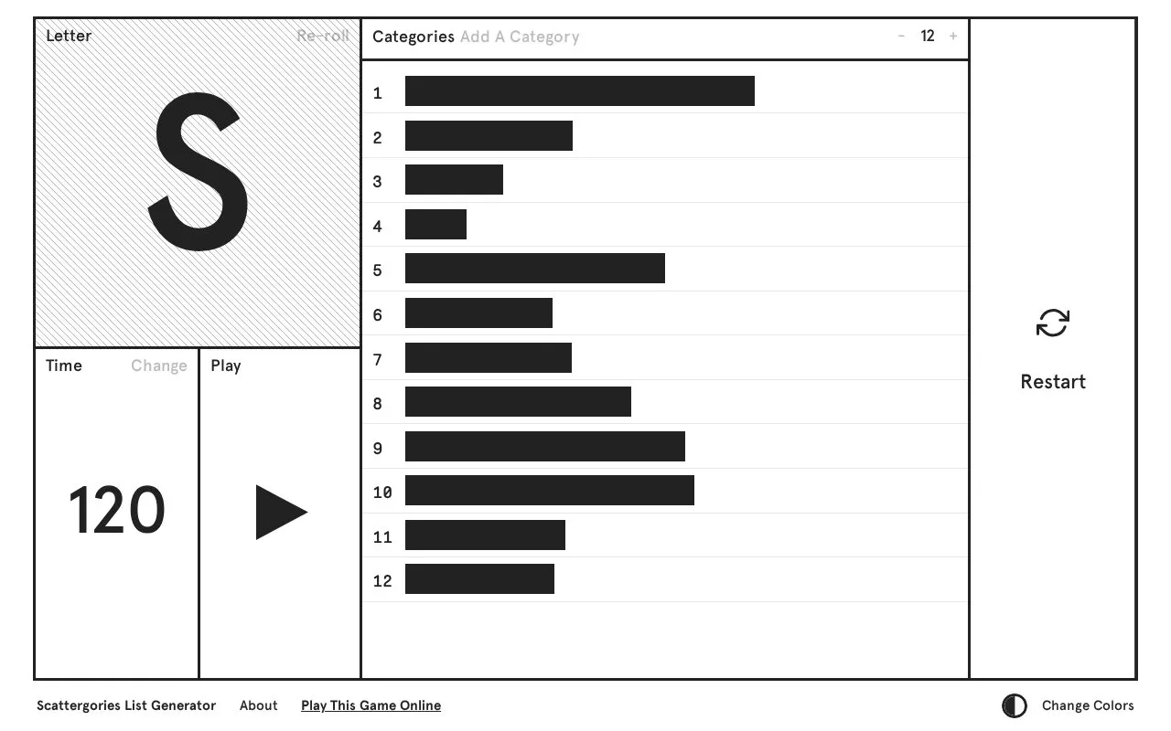 Scattergories homepage screenshot