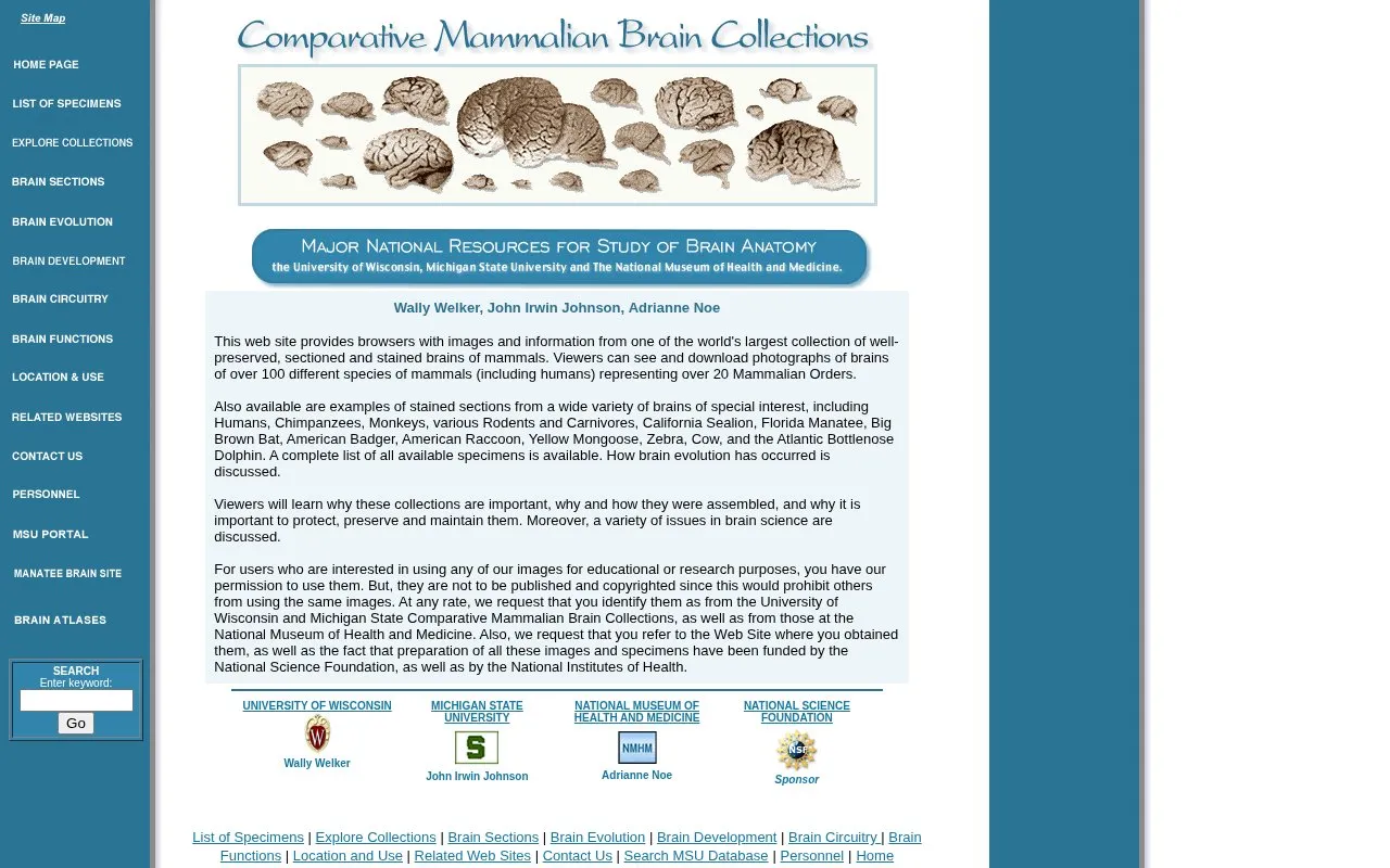 Comparative Mammalian Brain Collections homepage screenshot