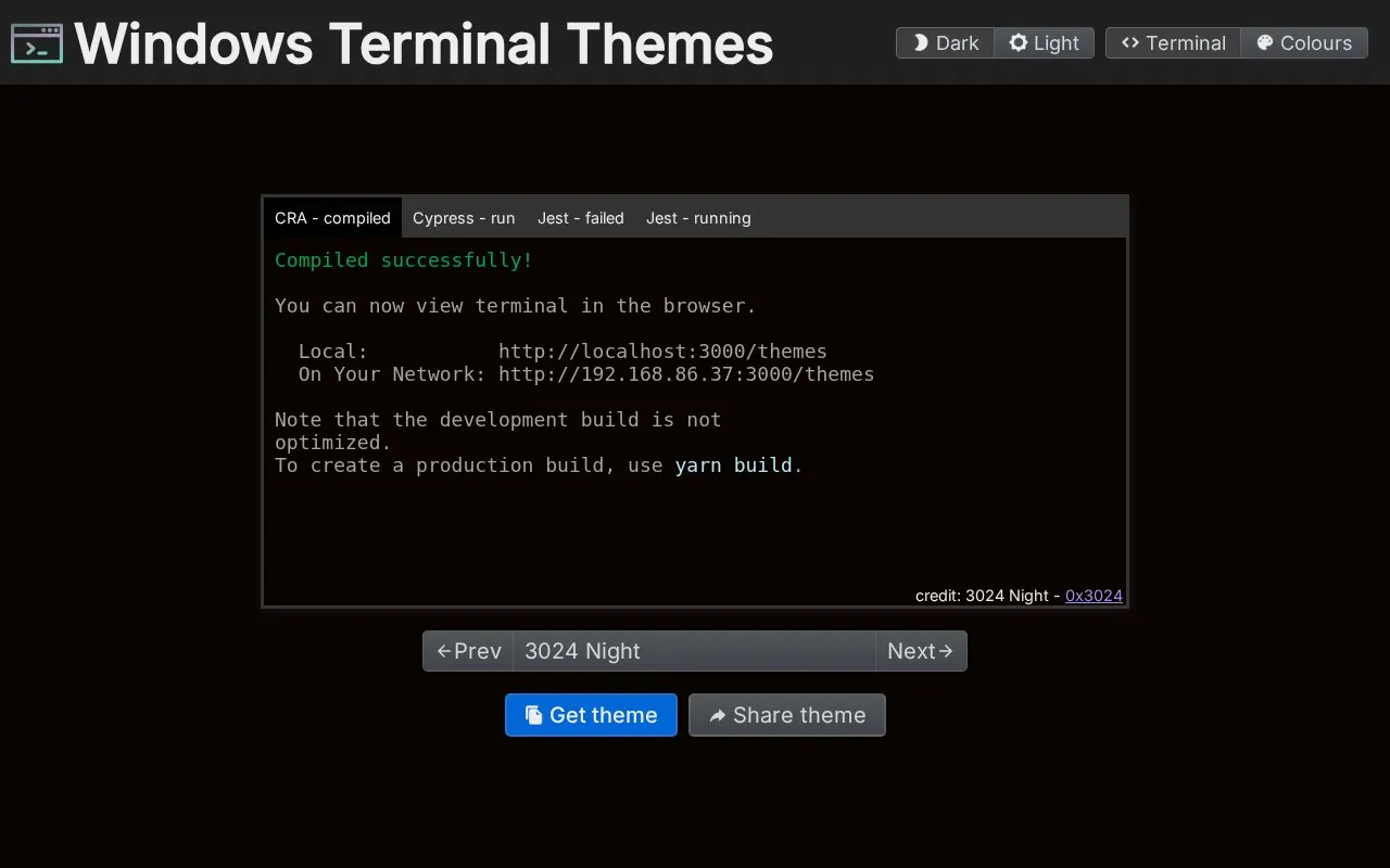 WindowsTerminalThemes homepage screenshot