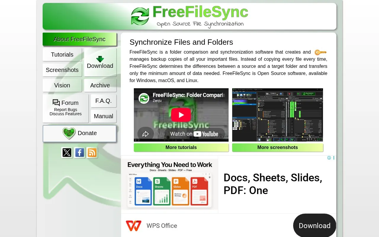 FreeFileSync homepage screenshot