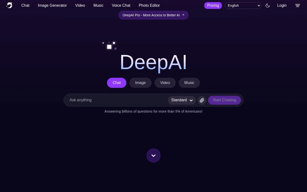 DeepAI homepage screenshot