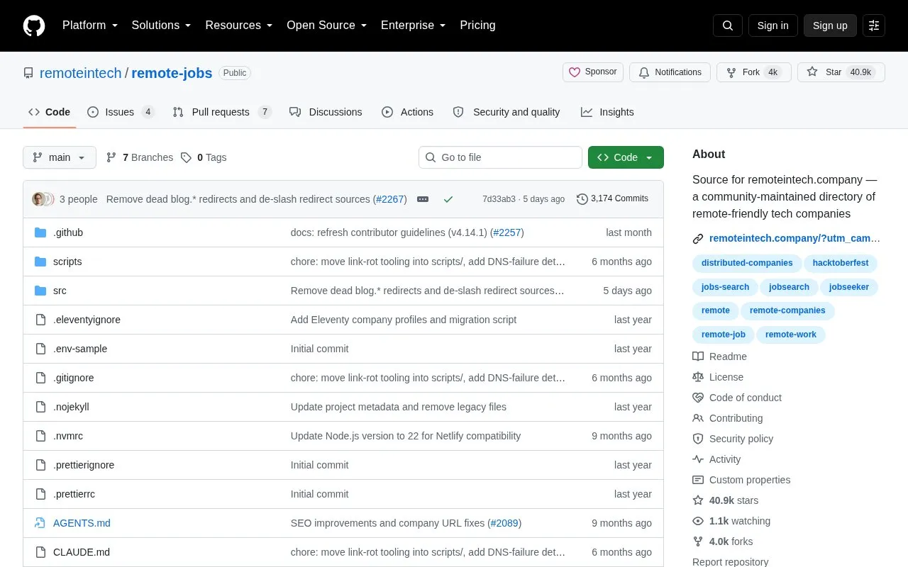 Remote Jobs homepage screenshot