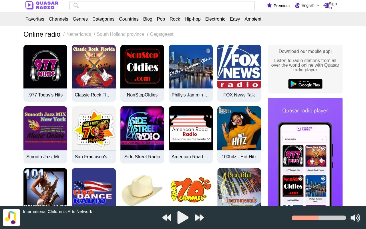 Quasar Radio homepage screenshot
