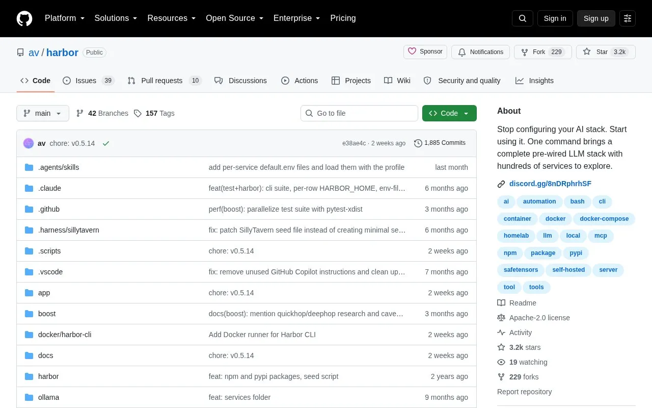 Harbor homepage screenshot