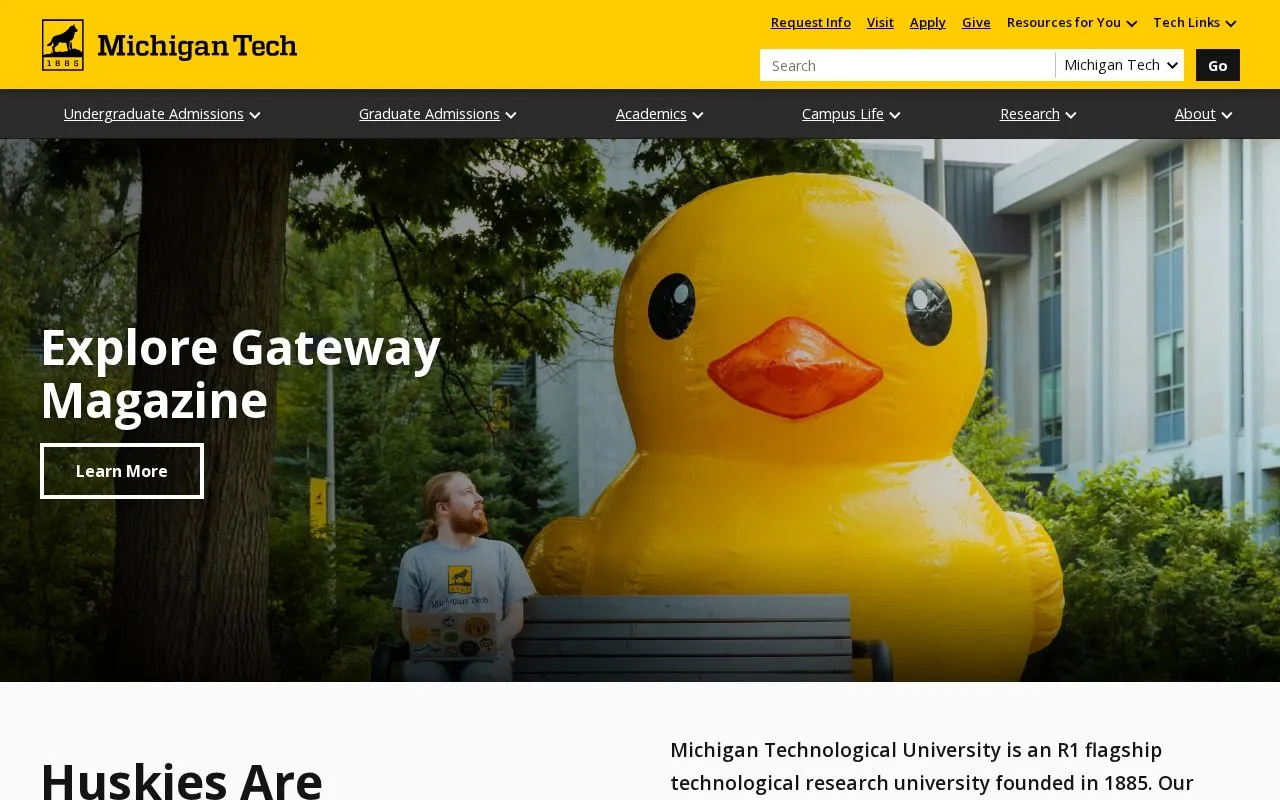 Michigan Technological University homepage screenshot
