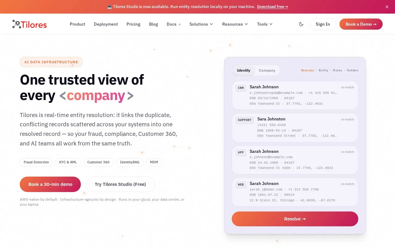 Tilores homepage screenshot