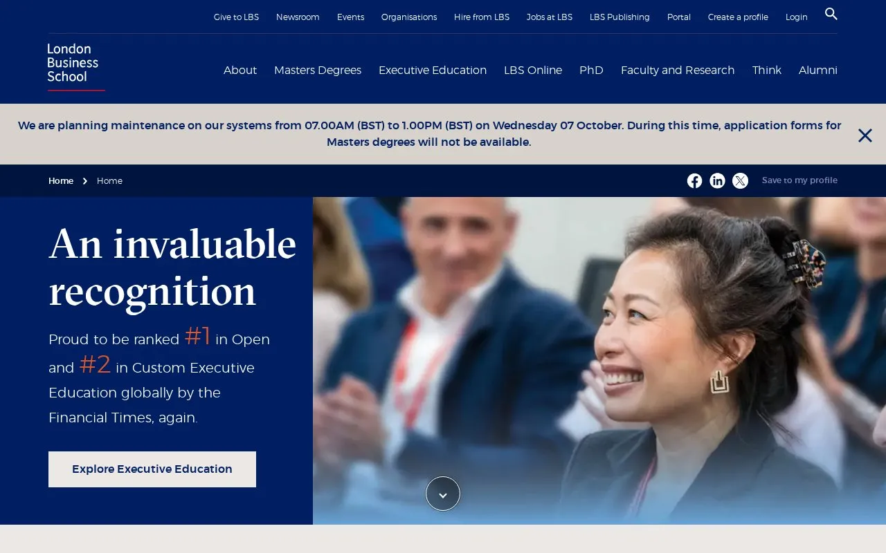 London Business School homepage screenshot