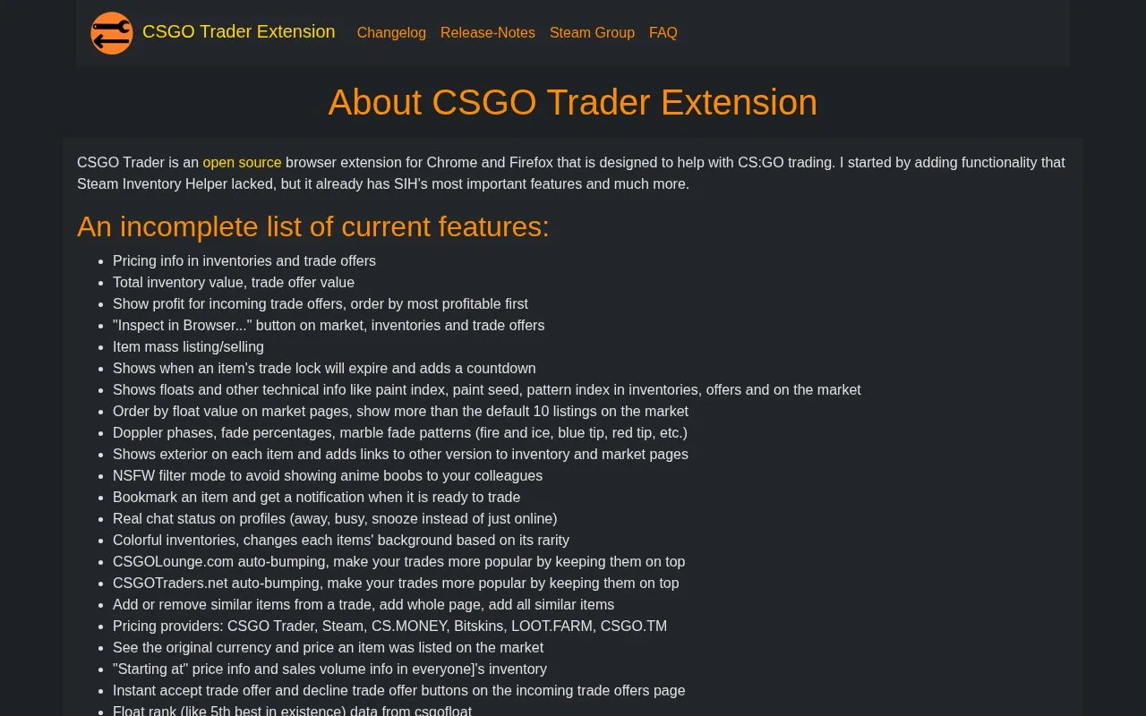 CSGO Trader homepage screenshot
