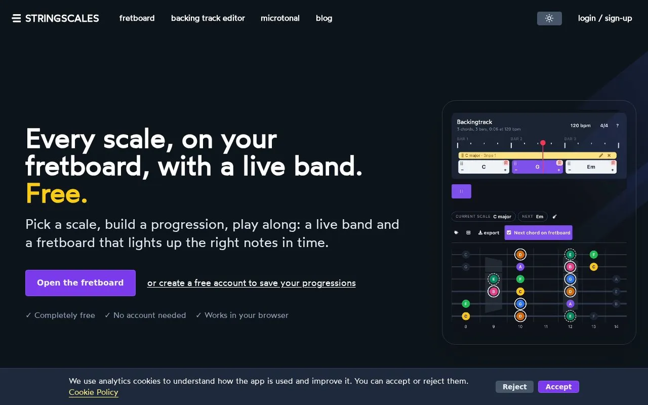 StringScales homepage screenshot