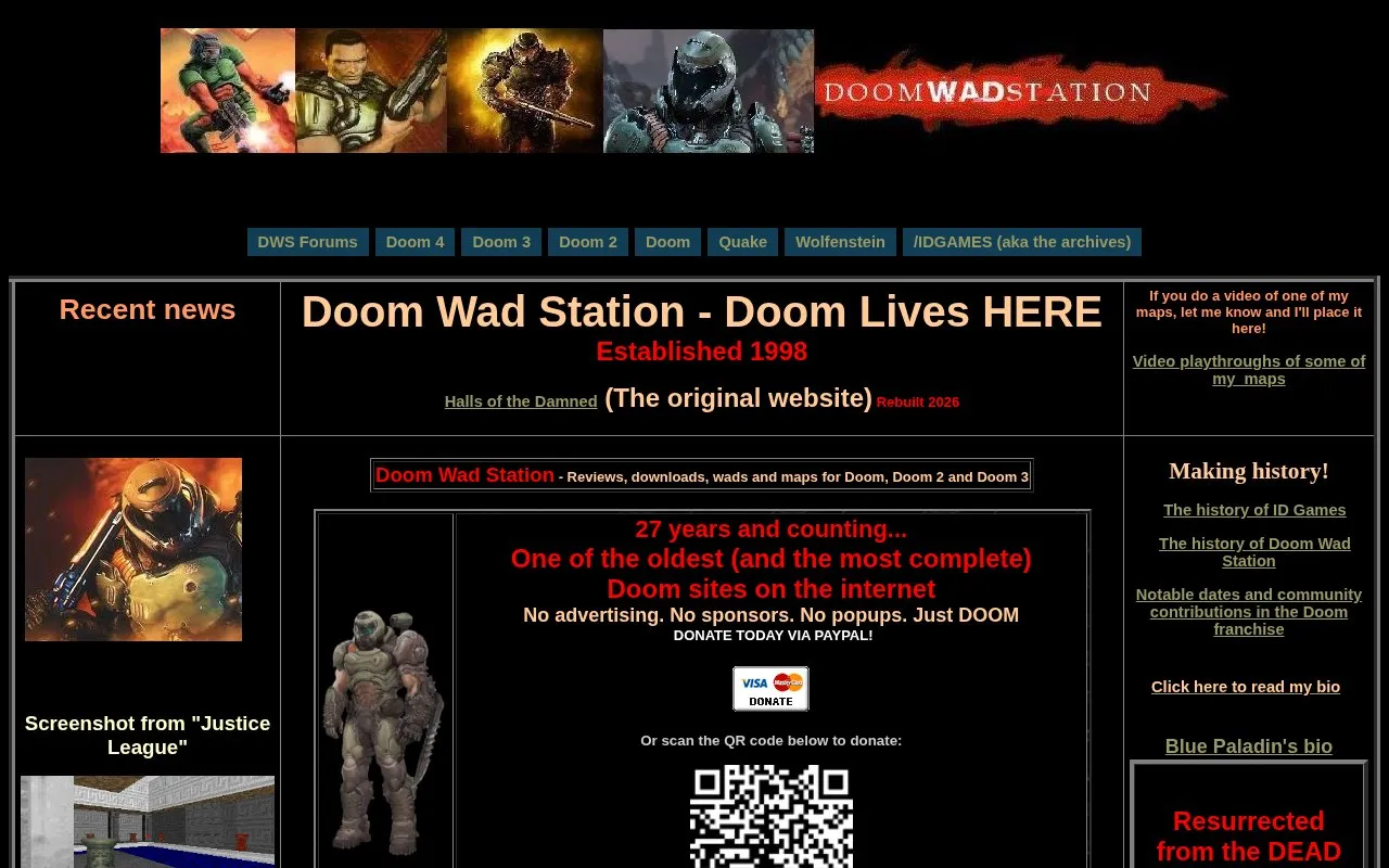 Doom Wad Station homepage screenshot